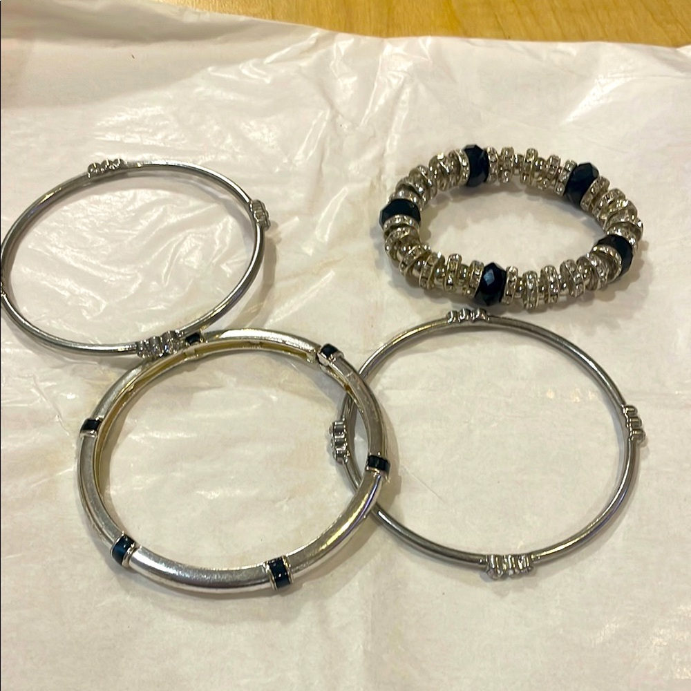 Elegant Silver and Black Bracelet Set